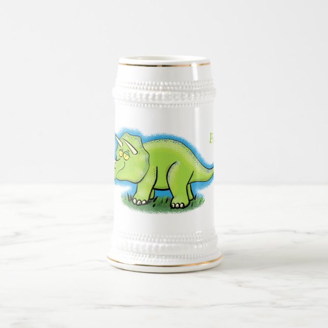 Caneca De Cerveja Um desenho animado de triceratops dinossauros, ver (Centro)