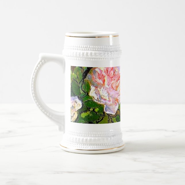 Caneca De Cerveja Van Gogh ainda vive com rosas rosa (Esquerda)