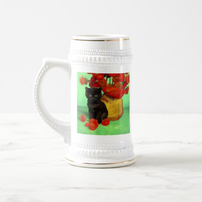 Caneca De Cerveja Van Gogh Black Kitten Red Flowers (Esquerda)