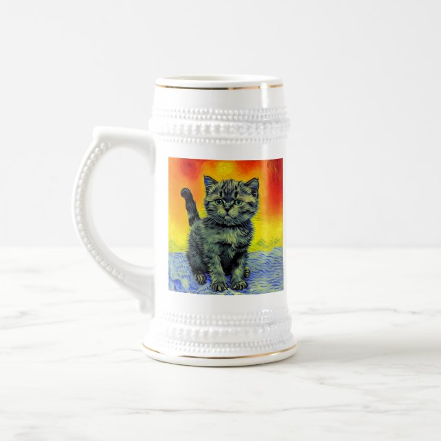 Caneca De Cerveja Van Gogh Style Cat Sunset Beach (Esquerda)