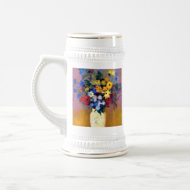 Caneca De Cerveja Vaso Branco com Flores Odilon Redon (Esquerda)