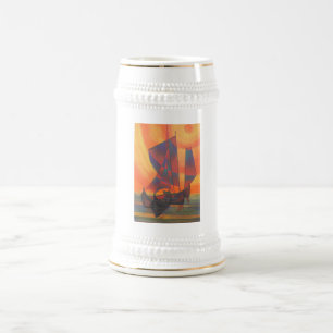 Caneca De Cerveja Velas Vermelhas no Sunset Cubist Lixo Abstrato