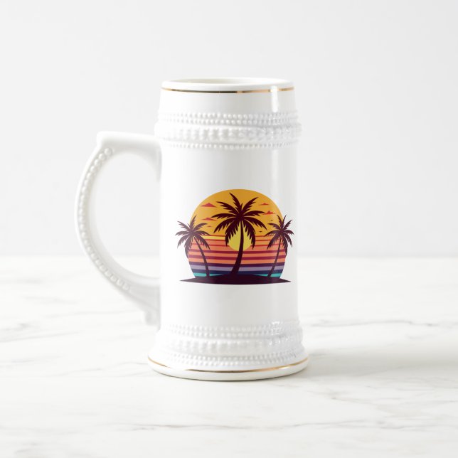 Caneca De Cerveja Vetor de pôr do sol com palmeiras (Esquerda)