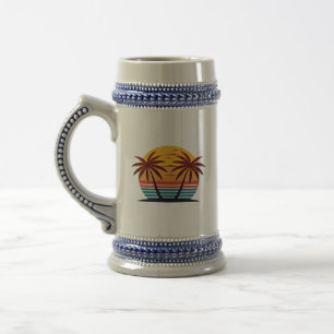 Caneca De Cerveja Vetor de pôr do sol com palmeiras