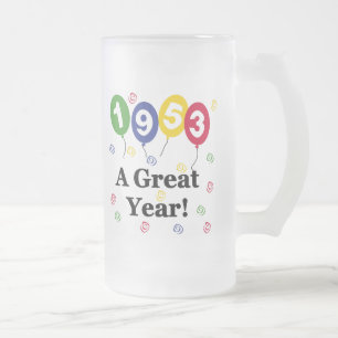 Caneca De Cerveja Vidro Jateado 1953 um aniversário do grande ano