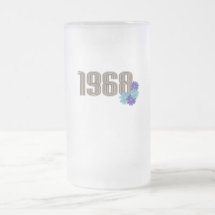 Caneca De Cerveja Vidro Jateado 1968 - Sinal de Paz Hippie Flower Power Aqua Purpl