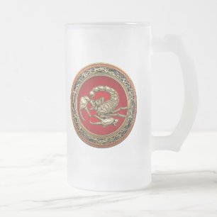 Caneca De Cerveja Vidro Jateado [200] Escorpião de Ouro Sagrado em Vermelho