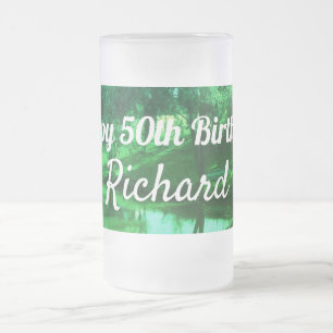 Caneca De Cerveja Vidro Jateado 50º aniversário Cena rural
