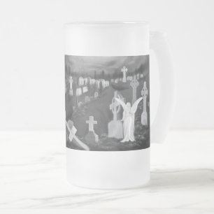 Caneca De Cerveja Vidro Jateado À noite no cemitério - Anjo com o Diabo