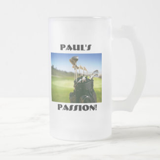 Caneca De Cerveja Vidro Jateado A paixão de Paul (golfe)! 16oz. Stein.