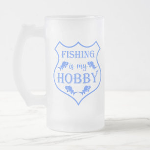 Caneca De Cerveja Vidro Jateado A pesca é meu hobby escudo citação no brasão