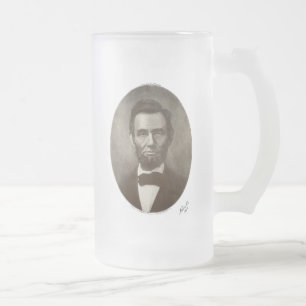 Caneca De Cerveja Vidro Jateado Abe Lincoln Presidente Americano Vintage Retrato E