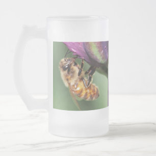 Caneca De Cerveja Vidro Jateado Abelha Felpudo Queda