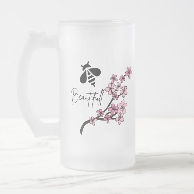 Caneca De Cerveja Vidro Jateado abelha linda (Esquerda)