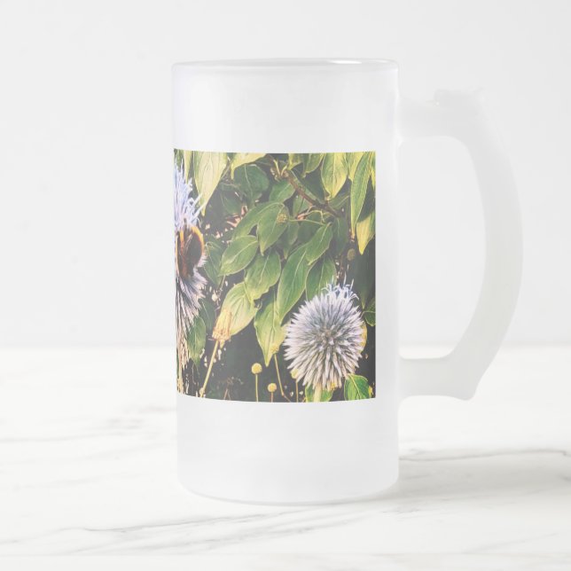 Caneca De Cerveja Vidro Jateado Abelhas e vespas, numa flor azul (Direita)