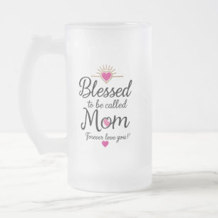 Caneca De Cerveja Vidro Jateado Abençoada por ser chamada de mãe - Fosco Cama de V
