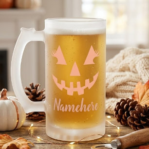 Caneca De Cerveja Vidro Jateado Abóbora de Halloween Personalizada Feminina Jack O