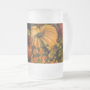 Caneca De Cerveja Vidro Jateado Abóbora E Mãe De Vidro De Fosco