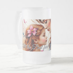 Caneca De Cerveja Vidro Jateado Abraço do Dia das Mães em Estilo Floral Aquarela