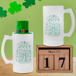 Caneca De Cerveja Vidro Jateado Abraços, Kisses e Shamrock desejam Ruas. Dia de Pa