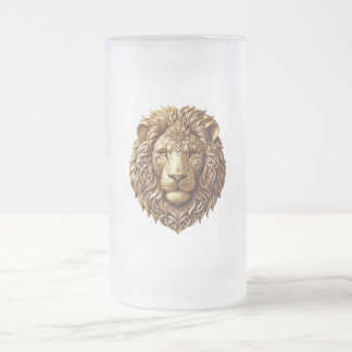 Caneca De Cerveja Vidro Jateado Adorno Tribal Majestoso de Cabeça de Leão em Vidro