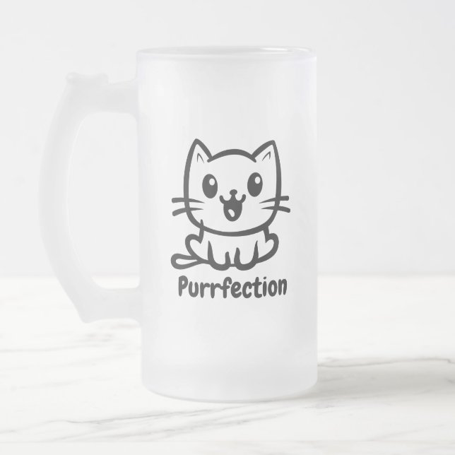 Caneca De Cerveja Vidro Jateado Adquirência, Gato De Anime Muito Bonito (Esquerda)