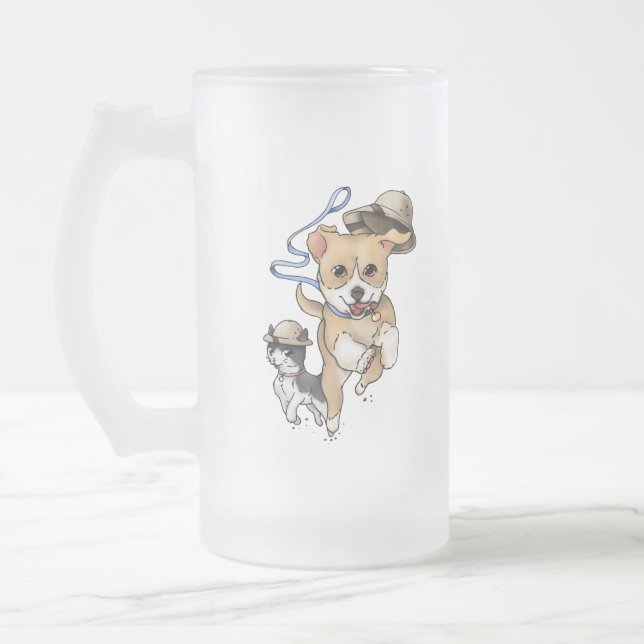 Caneca De Cerveja Vidro Jateado Adventure Pup e Gatinho (Esquerda)