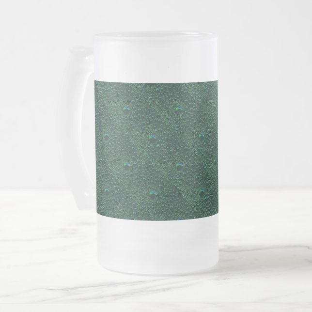 Caneca De Cerveja Vidro Jateado Água cai no metal verde (Frente Esquerda)