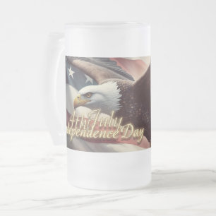 Caneca De Cerveja Vidro Jateado Águia de 4 de Julho com Bandeira Americana