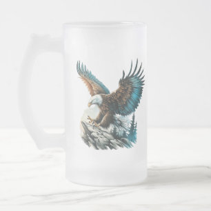 Caneca De Cerveja Vidro Jateado Águia em Aquarela