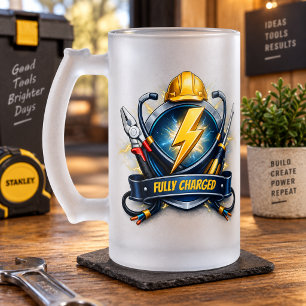 Caneca De Cerveja Vidro Jateado Ainda Chocante aos 40 Aniversário do Eletricista
