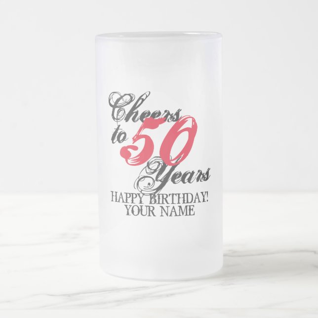 Caneca De Cerveja Vidro Jateado Alegra-se a 50 anos de presente personalizado 50º  (Centro)