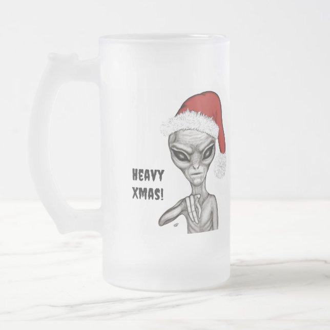 Caneca De Cerveja Vidro Jateado Alienígena ruim, Natal pesado! (Esquerda)