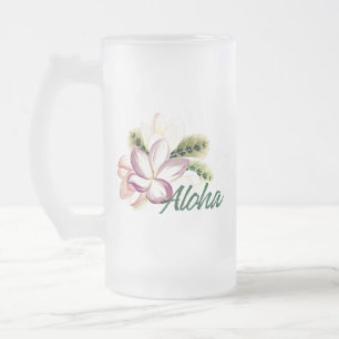 Caneca De Cerveja Vidro Jateado Aloha Plumeria