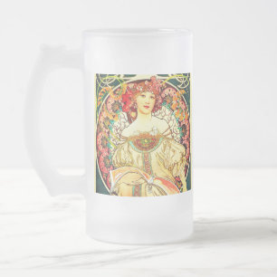 Caneca De Cerveja Vidro Jateado Alphonse Mucha Art Nouveau Daydre