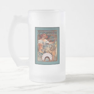 Caneca De Cerveja Vidro Jateado Alphonse Mucha Biscuits Lefevre-Utile Speckled