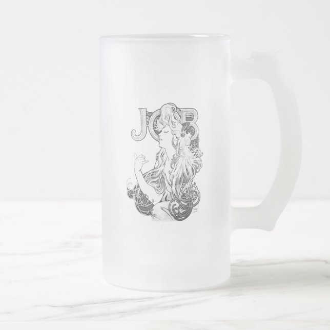 Caneca De Cerveja Vidro Jateado Alphonse Mucha JOB ISOGS (Direita)