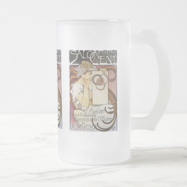 Caneca De Cerveja Vidro Jateado Alphonse Mucha Salon des Cent Mug (Direita)