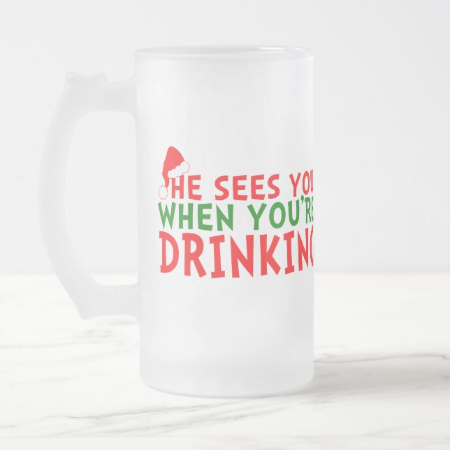 Caneca De Cerveja Vidro Jateado Amantes engraçados de bebendos de Natal (Esquerda)