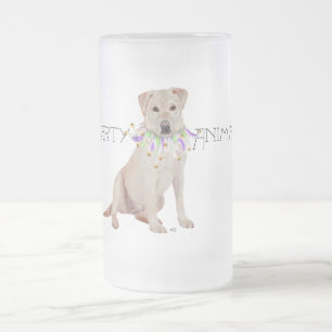 Caneca De Cerveja Vidro Jateado Amarelo Labrador Festa Animal