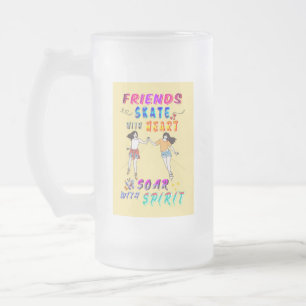 Caneca De Cerveja Vidro Jateado Amigos Barware Patinar Com Coração Voar Com Espíri