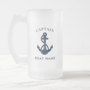 Caneca De Cerveja Vidro Jateado Âncora de Navio Azul Marinho Personalizada