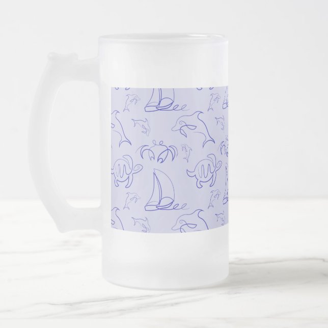 Caneca De Cerveja Vidro Jateado Animais marinhos e padrão de desenho de uma linha  (Esquerda)