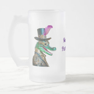 Caneca De Cerveja Vidro Jateado Animal de festa Steampunk do Mardi Gras Jacaré