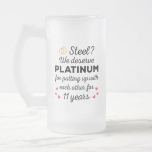 Caneca De Cerveja Vidro Jateado Aniversário de Casamento de 11 I - Casal Engraçado