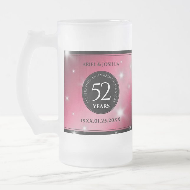 Caneca De Cerveja Vidro Jateado Aniversário de Casamento de Ruby da Elegante 52ª E (Esquerda)