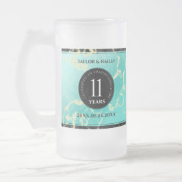 Caneca De Cerveja Vidro Jateado Aniversário de Casamento de Turquesa de 11 anos El