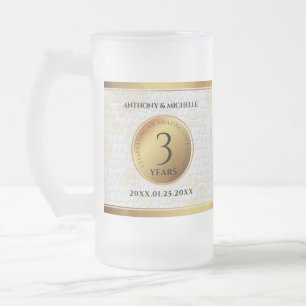 Caneca De Cerveja Vidro Jateado Aniversário do Casamento de Couro do Elegante