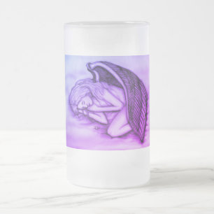 Caneca De Cerveja Vidro Jateado Anjo dormindo nas nuvens do céu