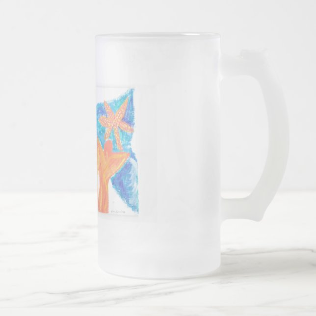 Caneca De Cerveja Vidro Jateado Anjos das ondas de praia (Direita)